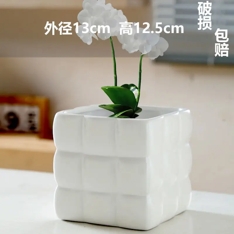 High Color Value Ceramic Flower Pot with Tray White Simple Nordic Ins Style Fleshy Flower Pot Internet Celebrity All-match Home Pot