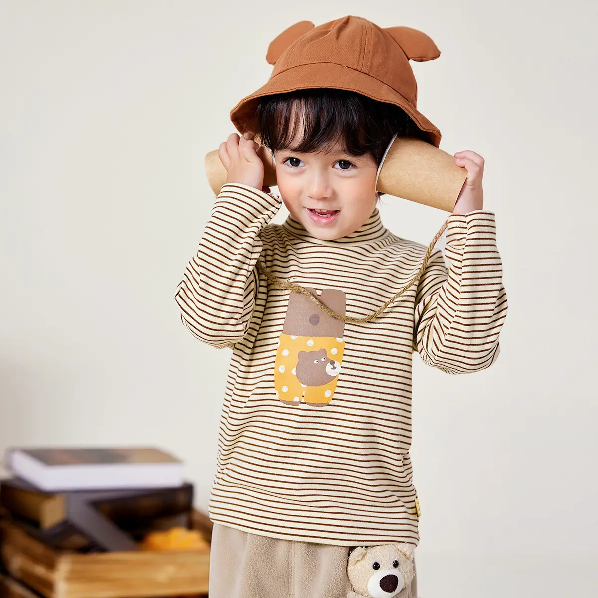 Dudu Kids Thermal T-Shirt Beige Striped Winter Boys