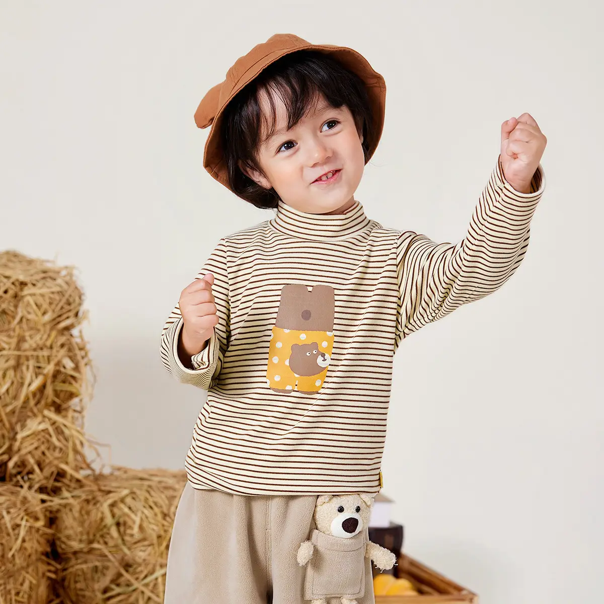 Dudu Kids Thermal T-Shirt Beige Striped Winter Boys