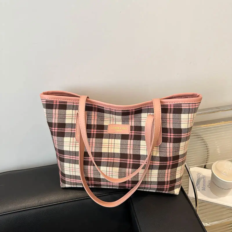 Women Plaid Shoulder Tote Bag 2024 Autumn