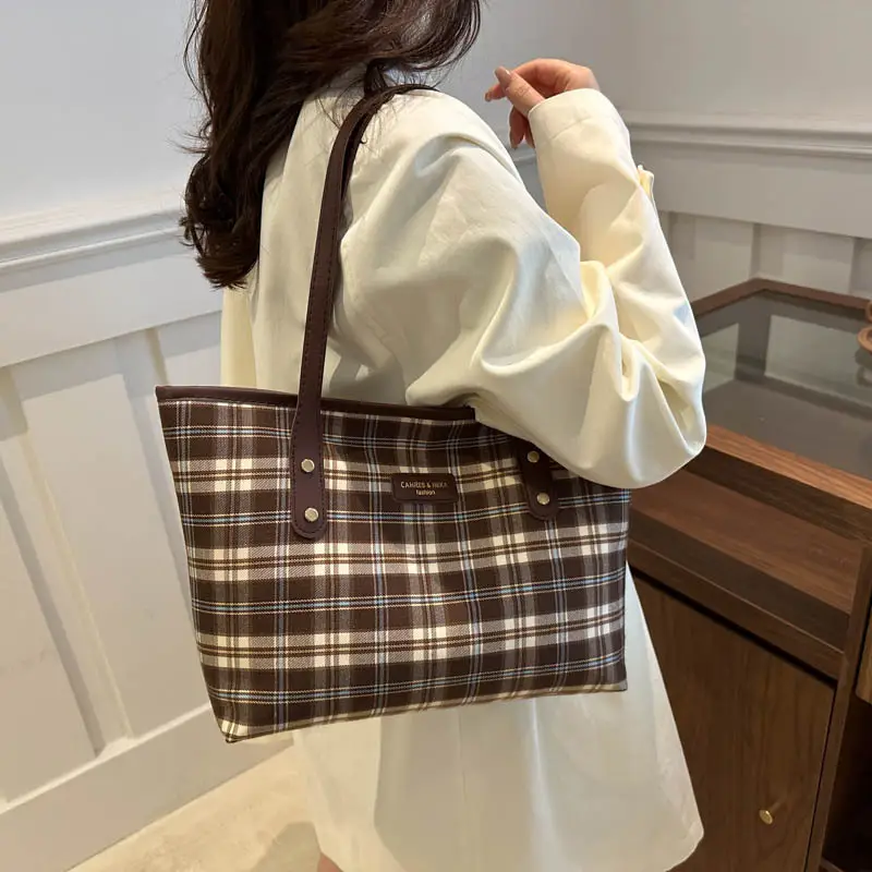 Women Plaid Shoulder Tote Bag 2024 Autumn