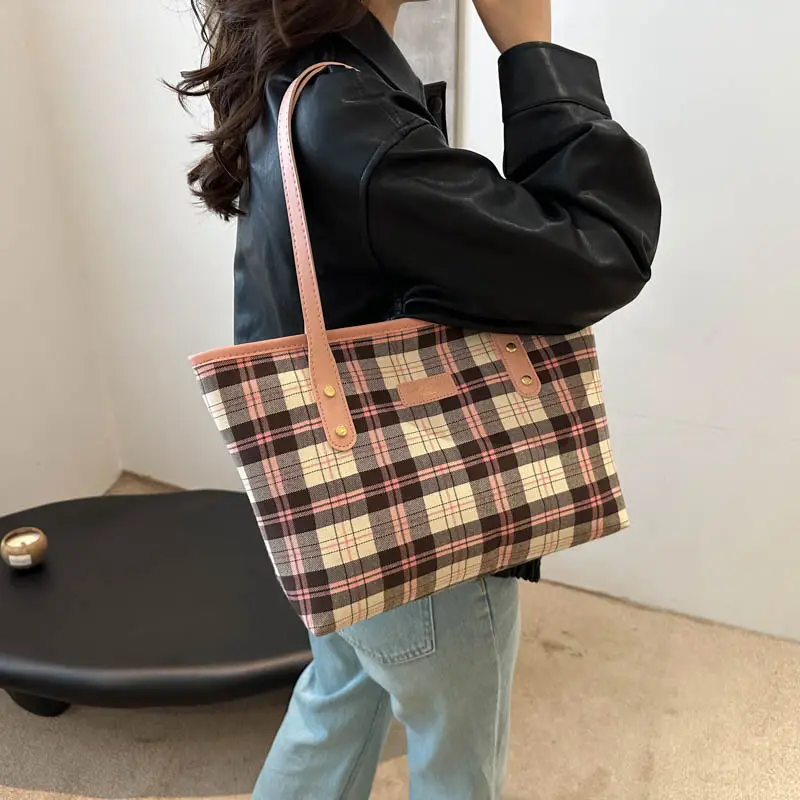 Women Plaid Shoulder Tote Bag 2024 Autumn