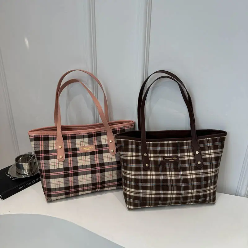 Women Plaid Shoulder Tote Bag 2024 Autumn
