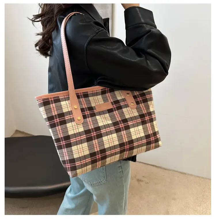 Women Plaid Shoulder Tote Bag 2024 Autumn — feature 10