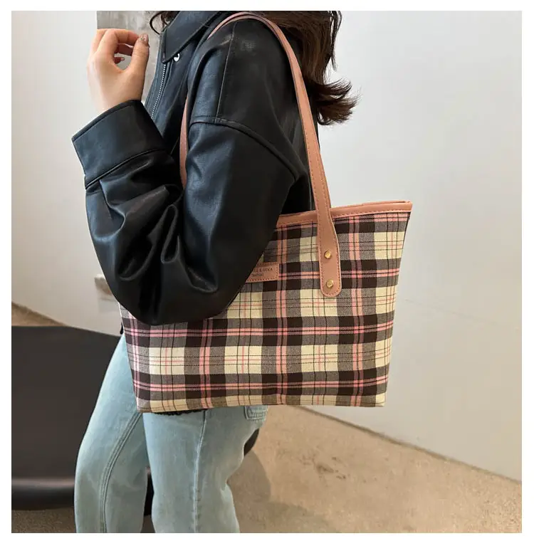 Women Plaid Shoulder Tote Bag 2024 Autumn — feature 11