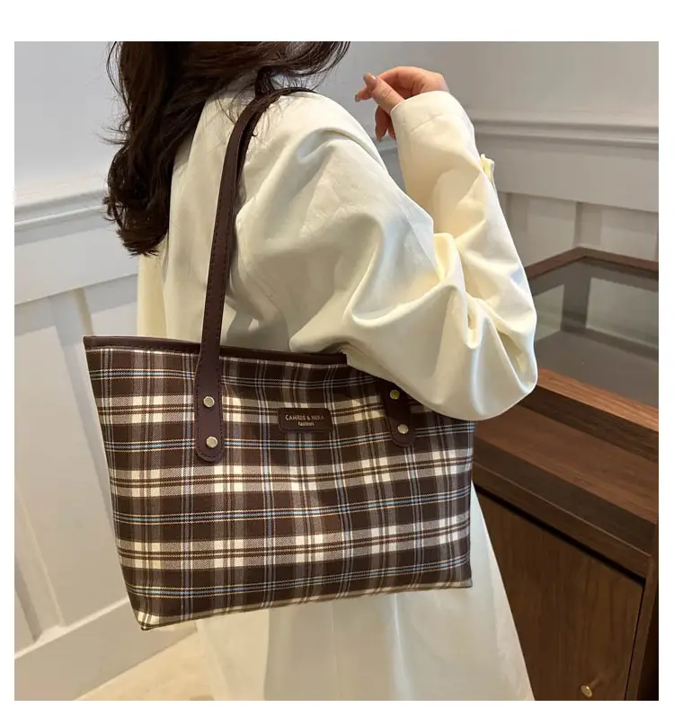 Women Plaid Shoulder Tote Bag 2024 Autumn — feature 12