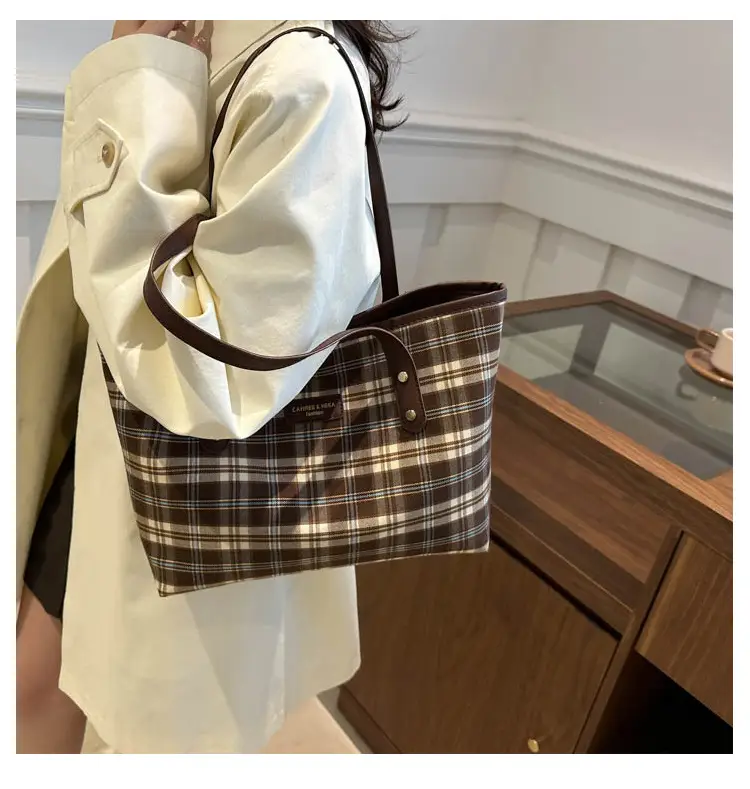 Women Plaid Shoulder Tote Bag 2024 Autumn — feature 13