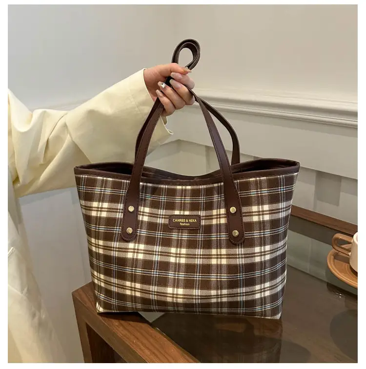 Women Plaid Shoulder Tote Bag 2024 Autumn — feature 14