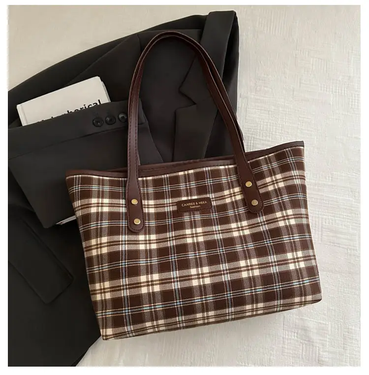 Women Plaid Shoulder Tote Bag 2024 Autumn — feature 19
