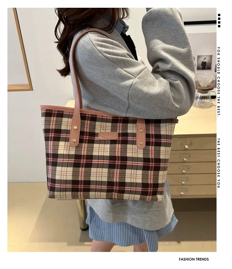 Women Plaid Shoulder Tote Bag 2024 Autumn — feature 2