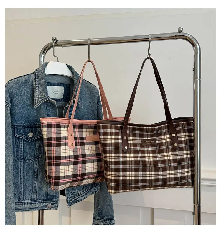 Women Plaid Shoulder Tote Bag 2024 Autumn — feature 21