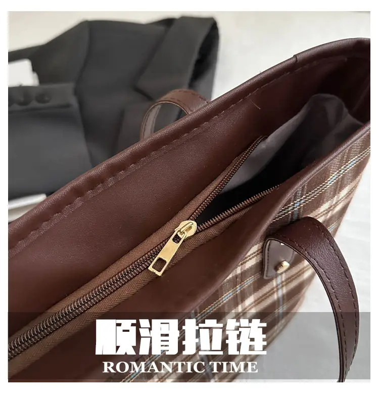 Women Plaid Shoulder Tote Bag 2024 Autumn — feature 4