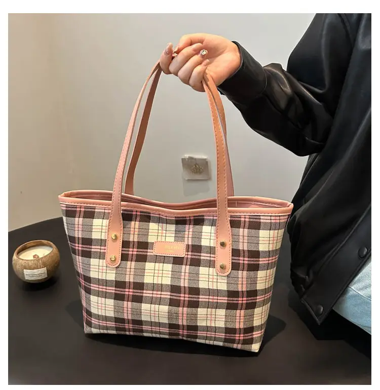 Women Plaid Shoulder Tote Bag 2024 Autumn — feature 9