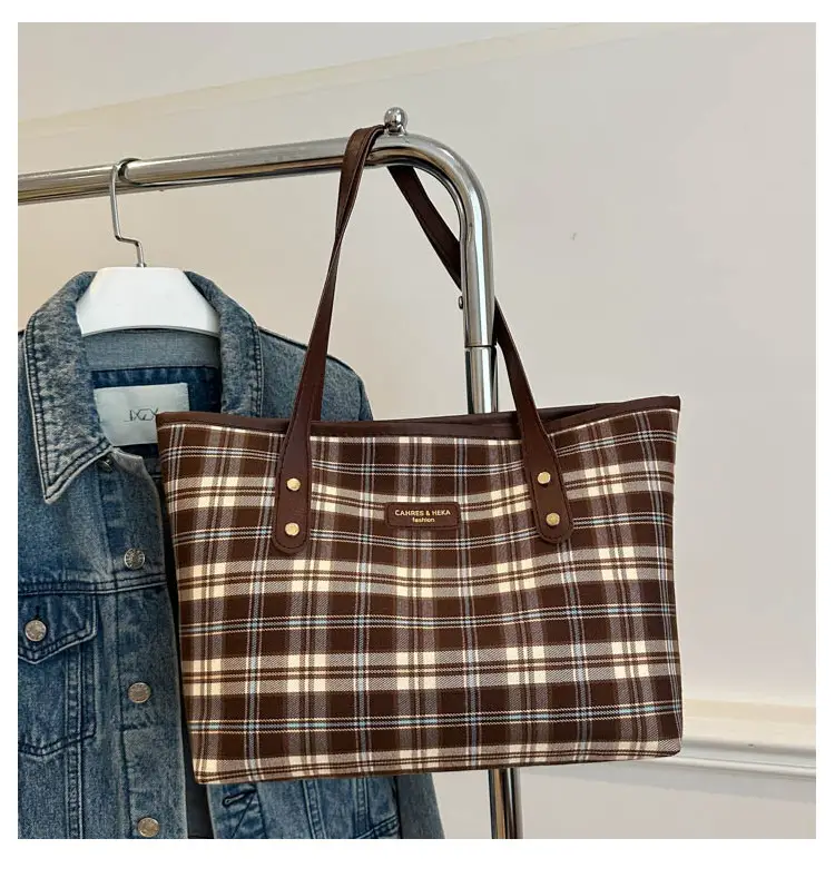 Women Plaid Shoulder Tote Bag 2024 Autumn