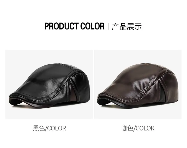 Winter Men's Black Leather Peaked Hat with Ear Protection — feature 12