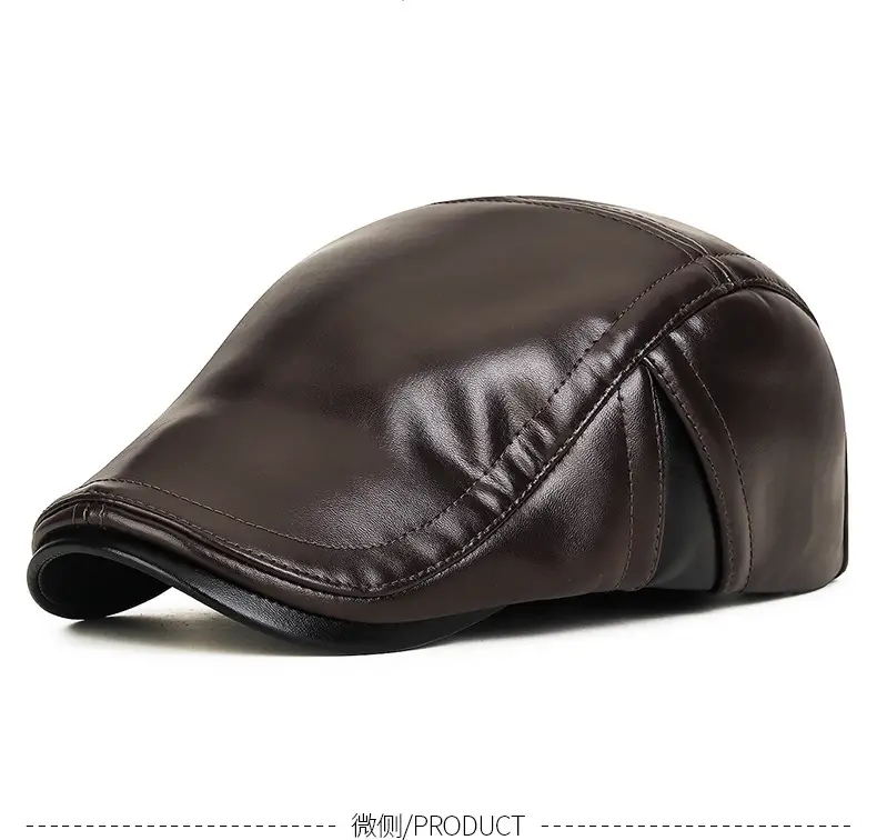Winter Men's Black Leather Peaked Hat with Ear Protection — feature 14