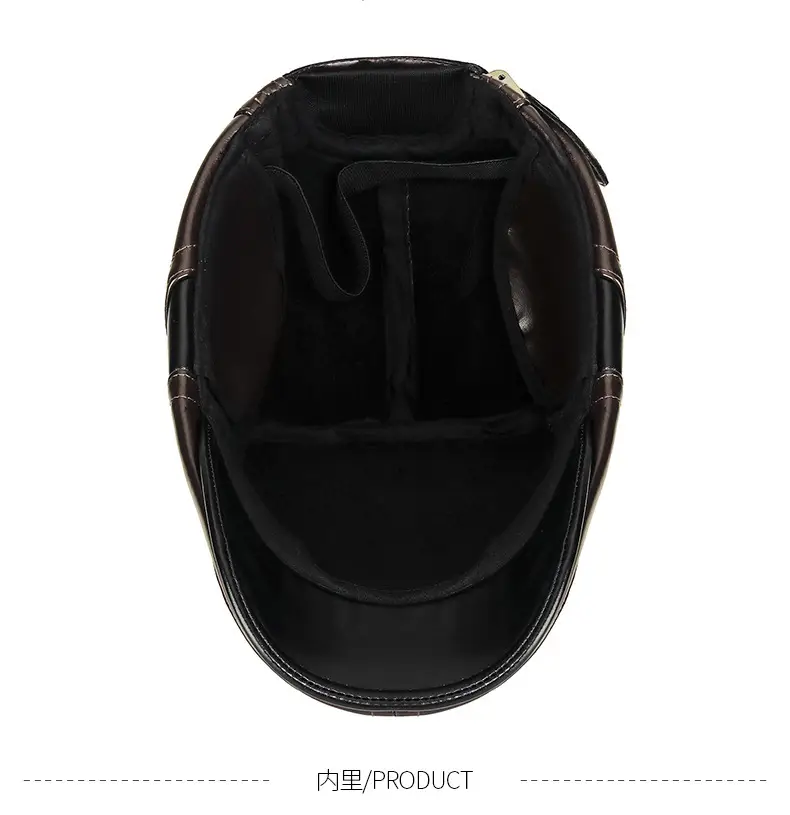 Winter Men's Black Leather Peaked Hat with Ear Protection — feature 18