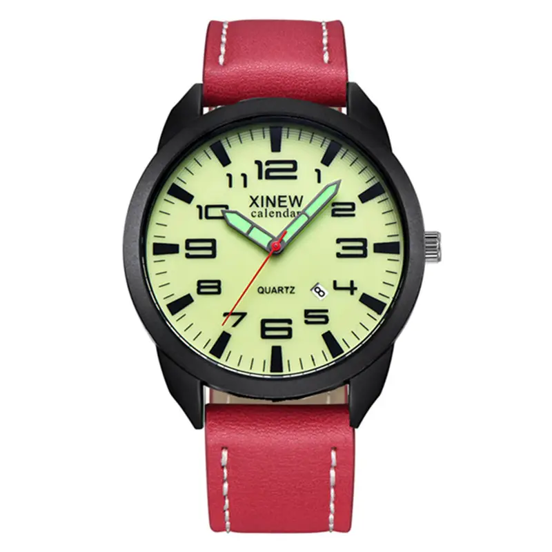 Men's Black Leather Date Quartz Wrist Watch - Image 10