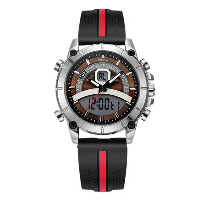 Men's Digital Chronograph Watch Black Red Strap - Image 2