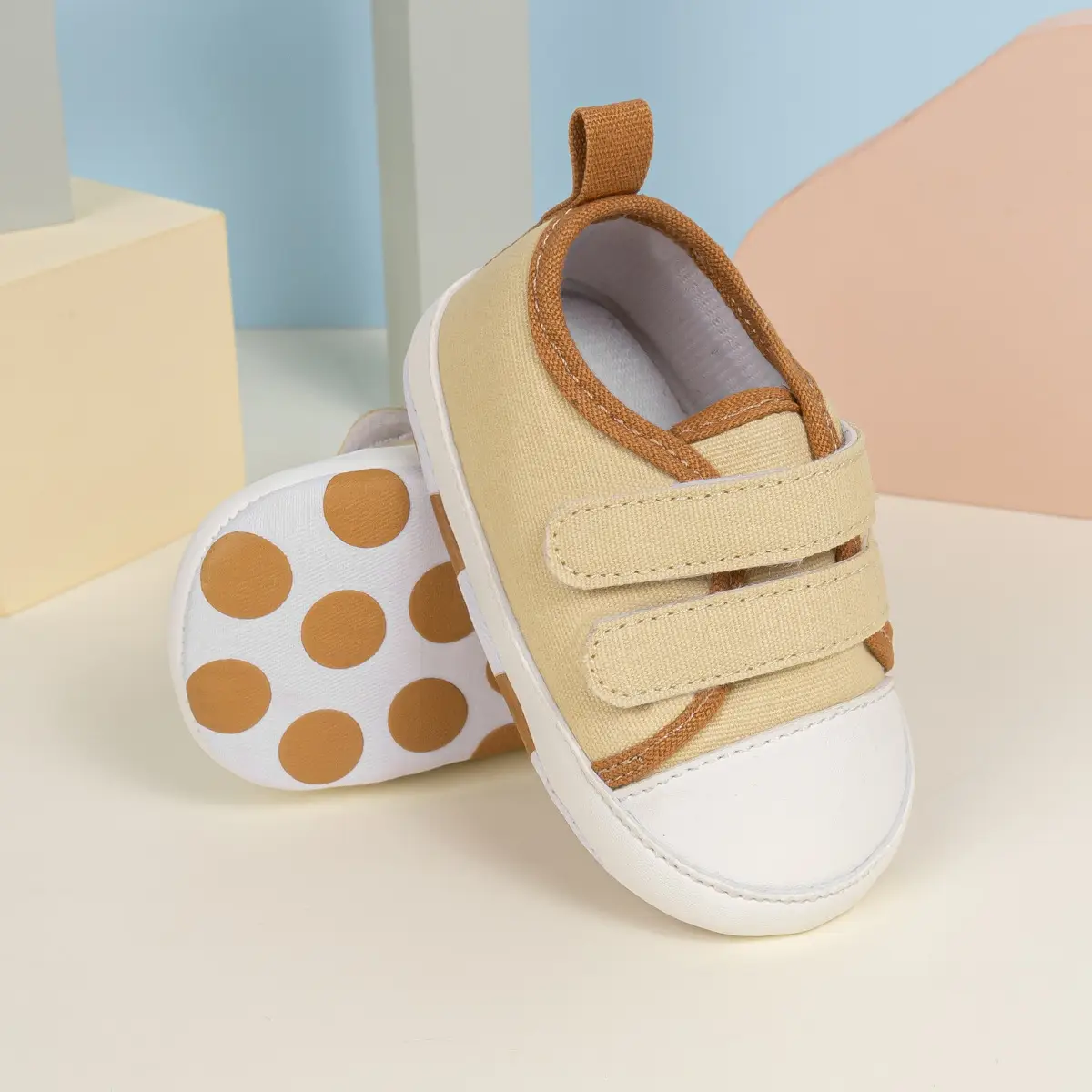 Pink Polka Dot Baby Sneakers with Velcro Closure