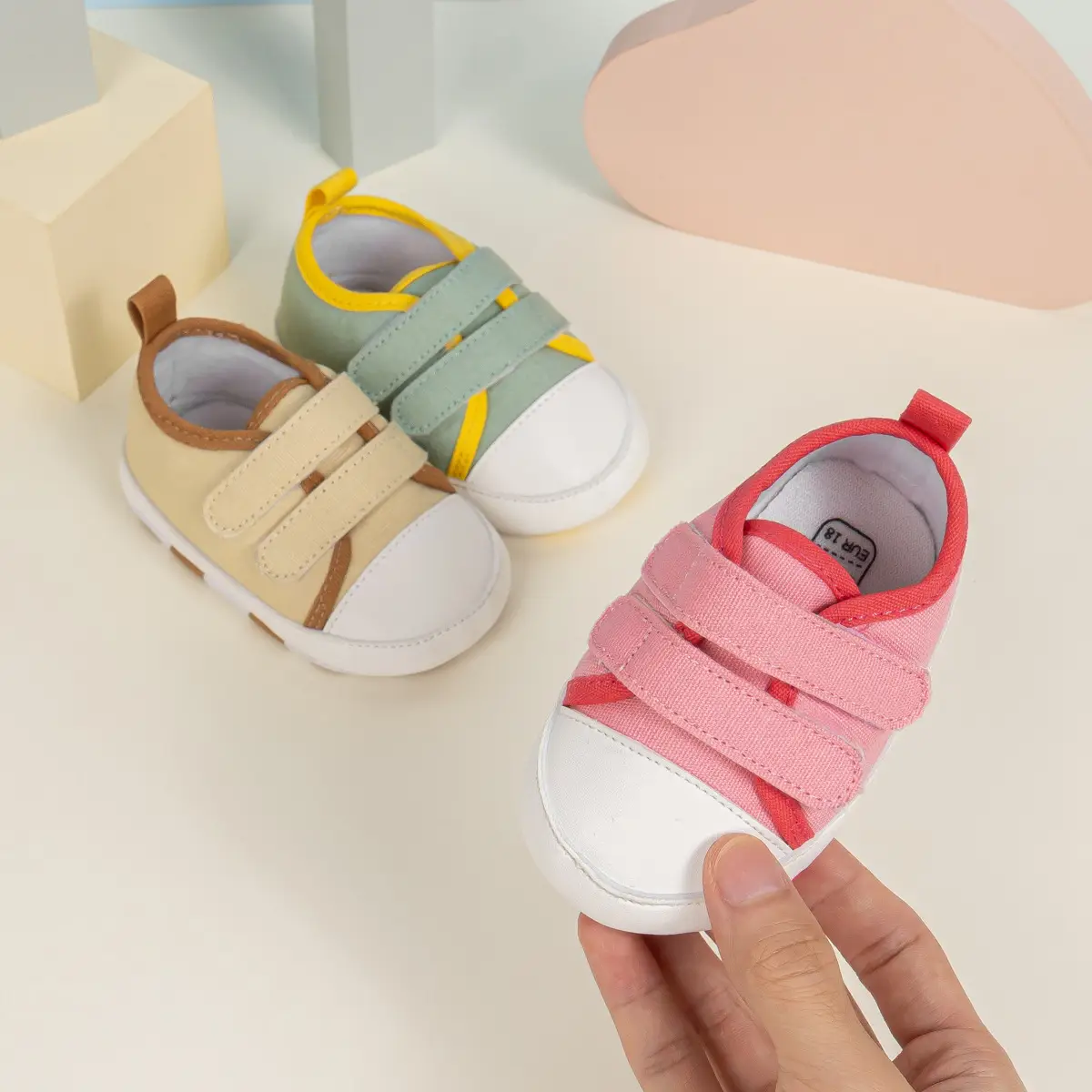 Pink Polka Dot Baby Sneakers with Velcro Closure — feature 17