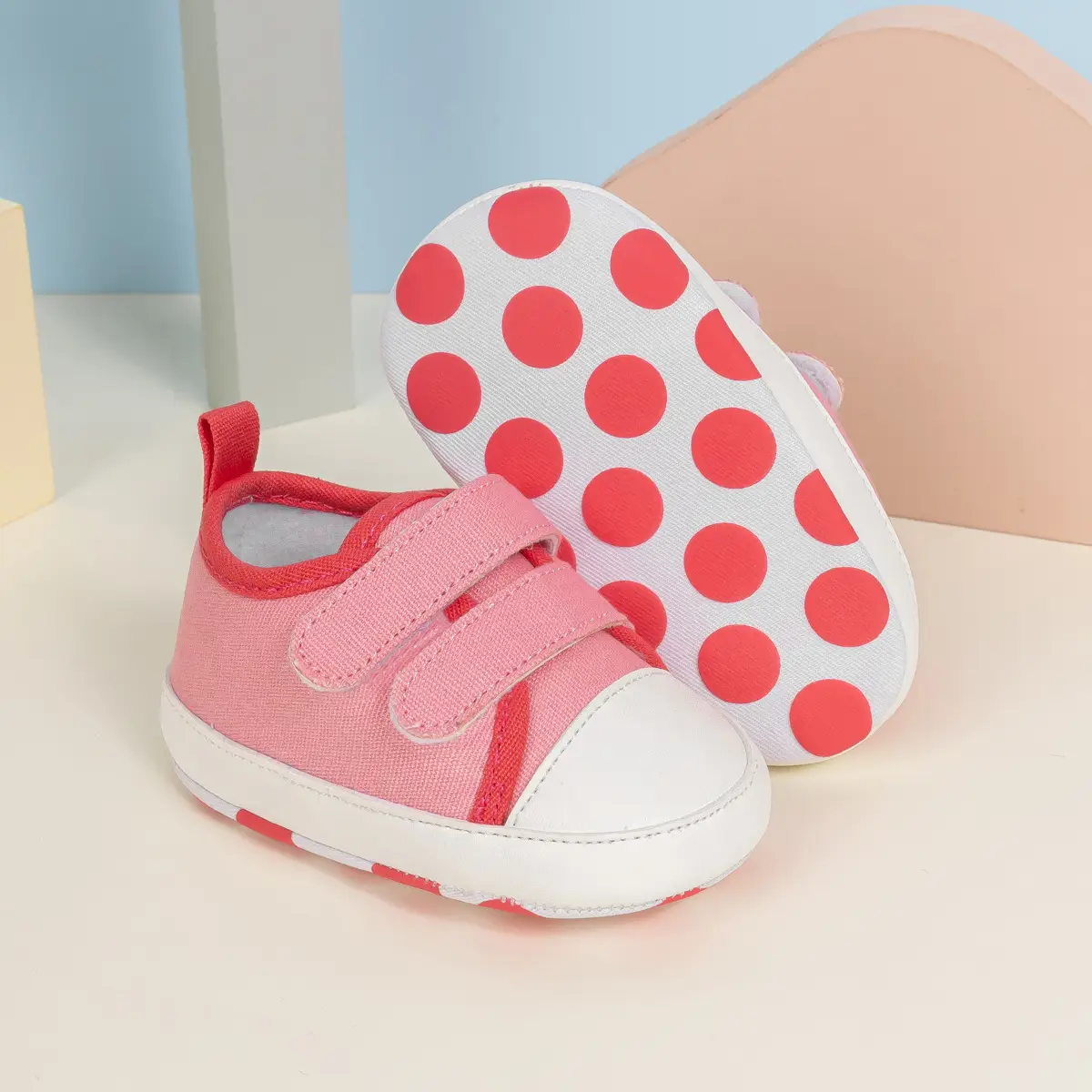 Pink Polka Dot Baby Sneakers with Velcro Closure — feature 5