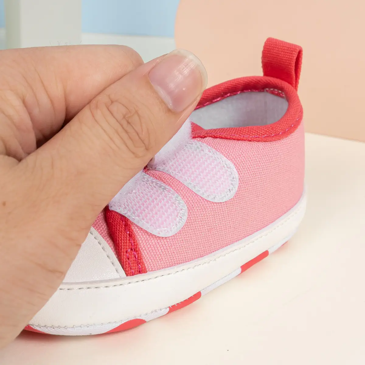 Pink Polka Dot Baby Sneakers with Velcro Closure — feature 6