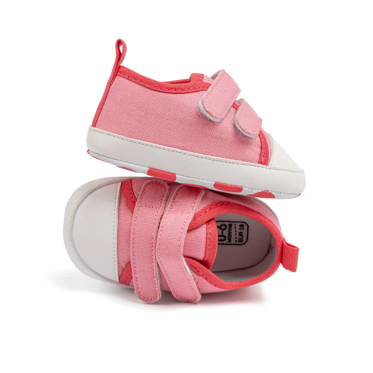 Pink Polka Dot Baby Sneakers with Velcro Closure — feature 7
