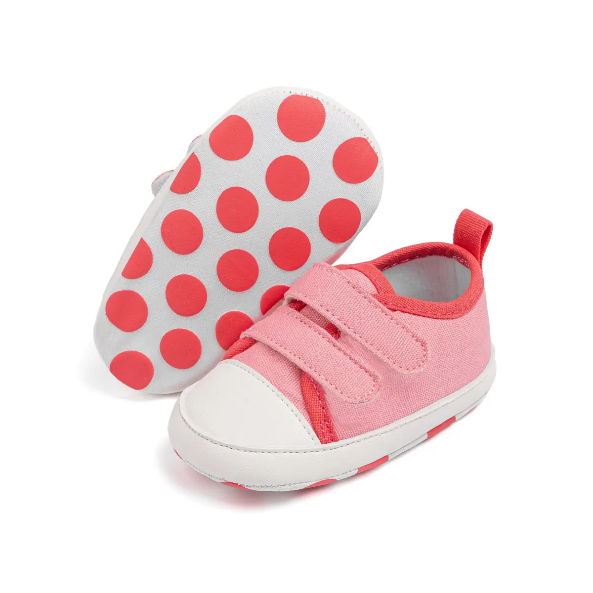 Pink Polka Dot Baby Sneakers with Velcro Closure