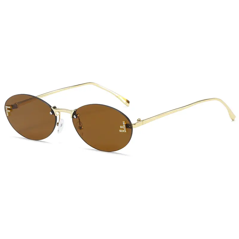 Oval Frameless Sunglasses for Women Men Gold Gradient - Image 2
