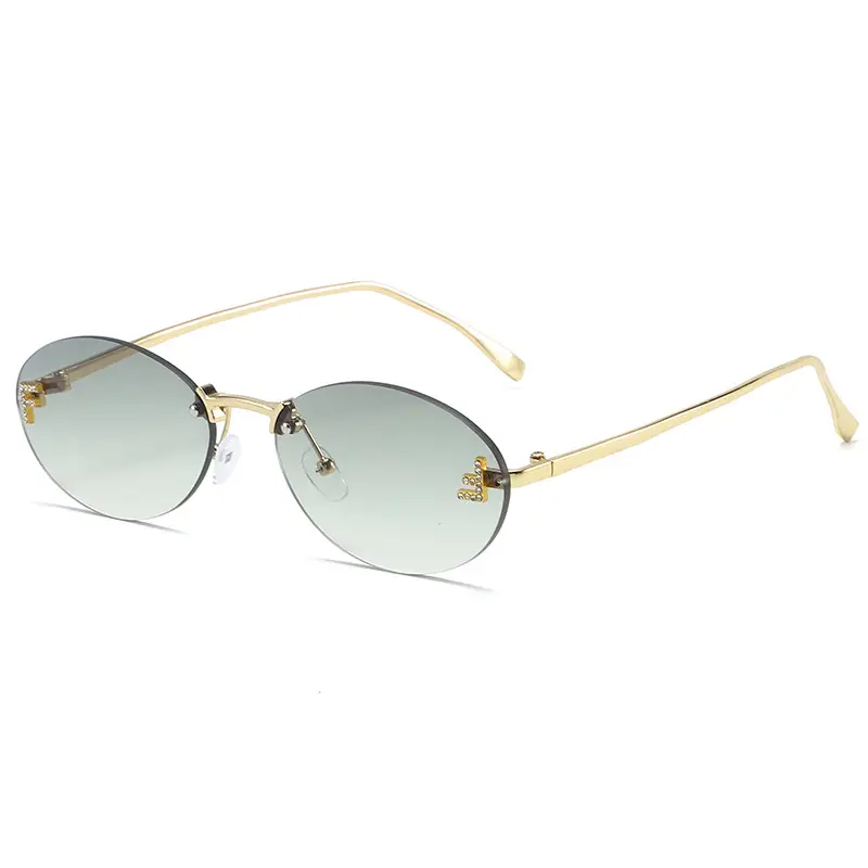 Oval Frameless Sunglasses for Women Men Gold Gradient - Image 9
