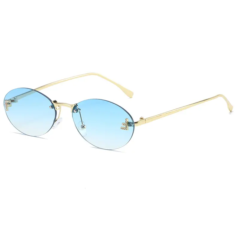 Oval Frameless Sunglasses for Women Men Gold Gradient - Image 3