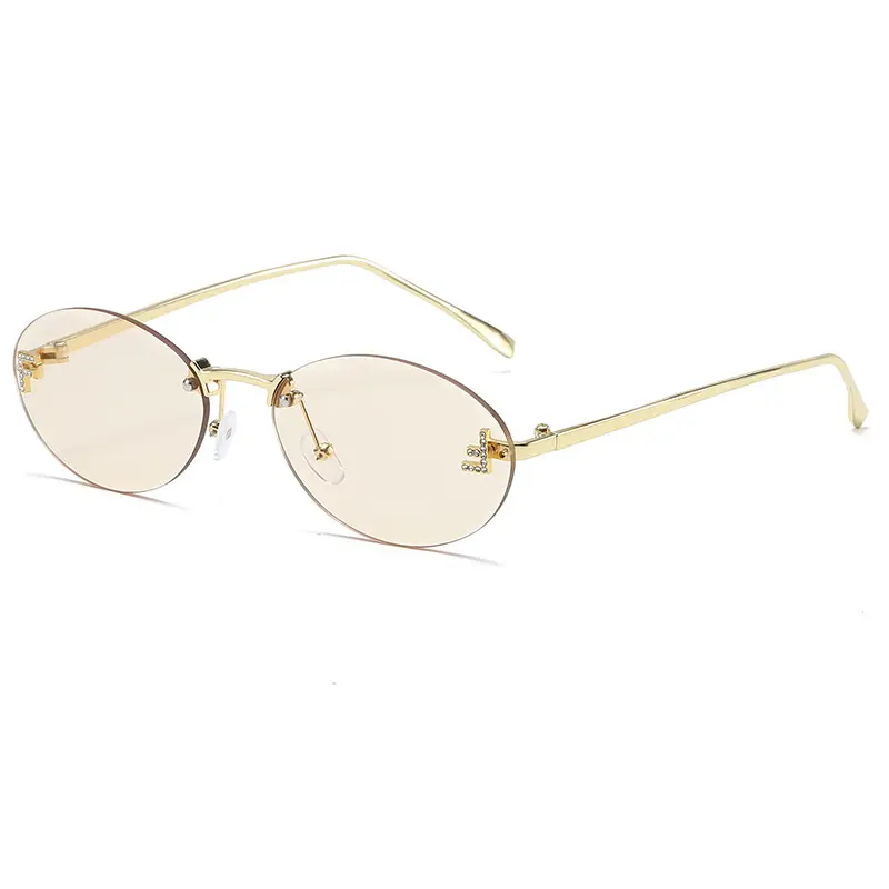 Oval Frameless Sunglasses for Women Men Gold Gradient - Image 8