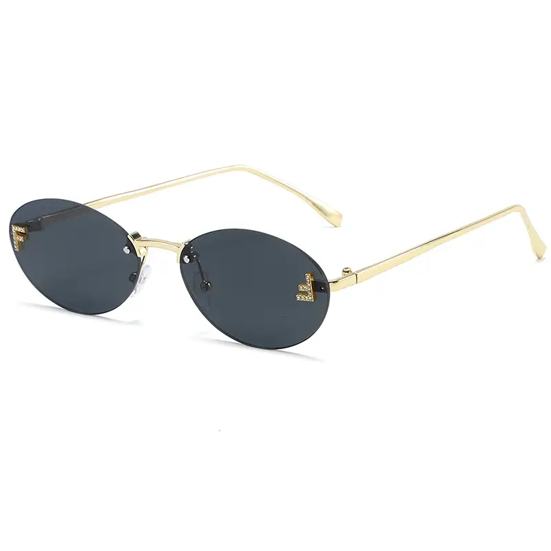 Oval Frameless Sunglasses for Women Men Gold Gradient