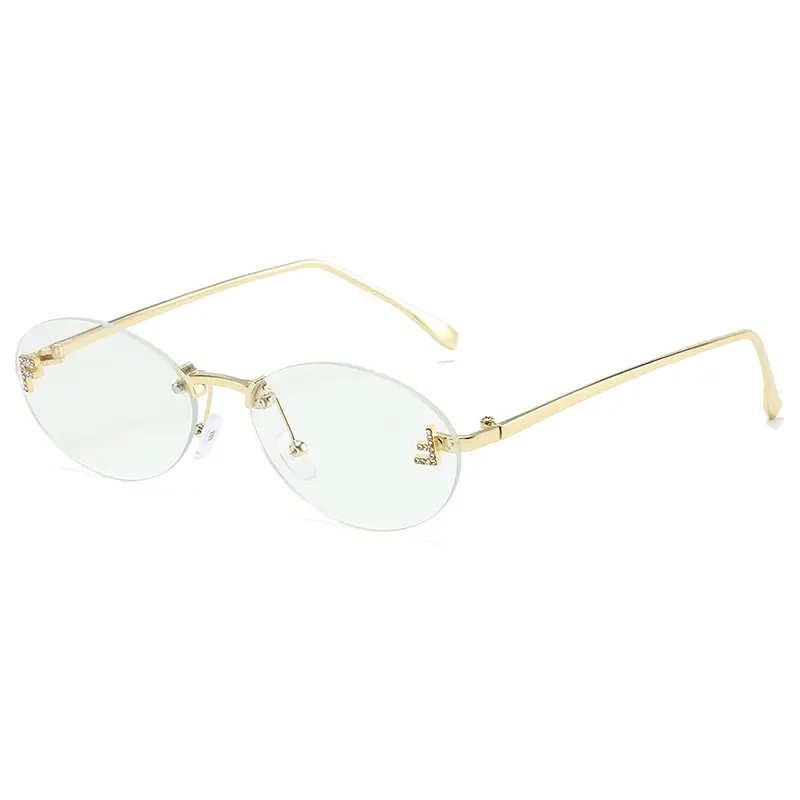 Oval Frameless Sunglasses for Women Men Gold Gradient - Image 4