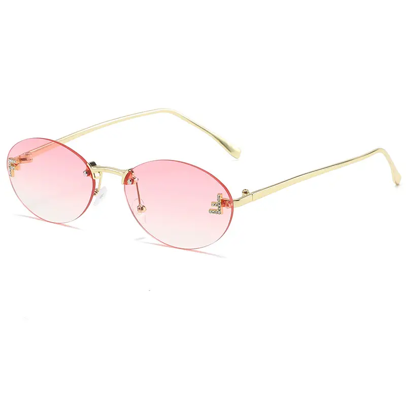 Oval Frameless Sunglasses for Women Men Gold Gradient - Image 5