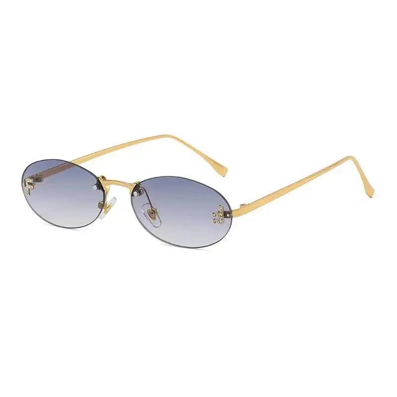 Oval Frameless Sunglasses for Women Men Gold Gradient - Image 6