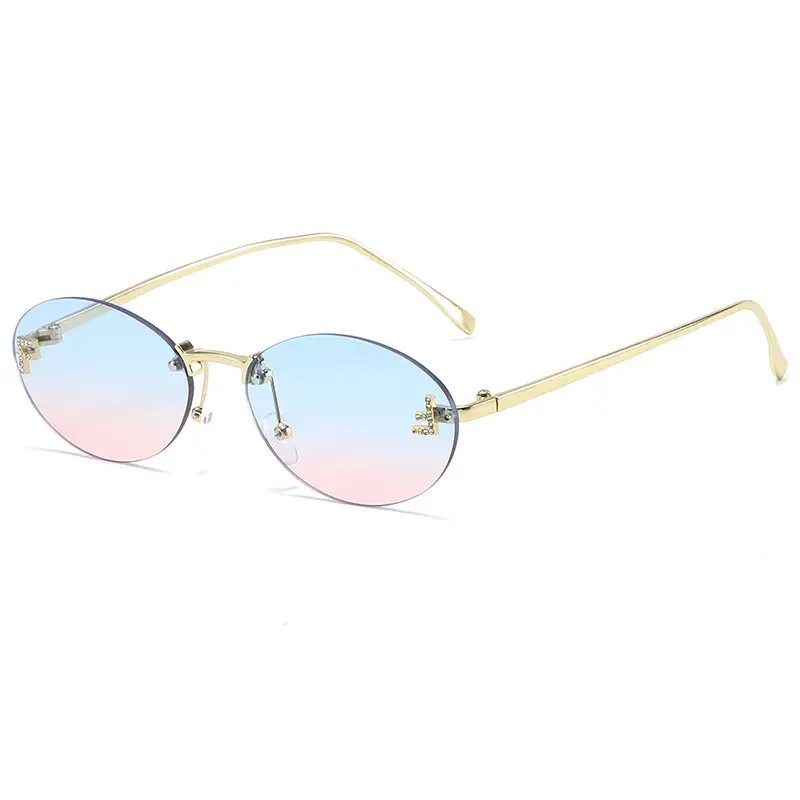 Oval Frameless Sunglasses for Women Men Gold Gradient - Image 7