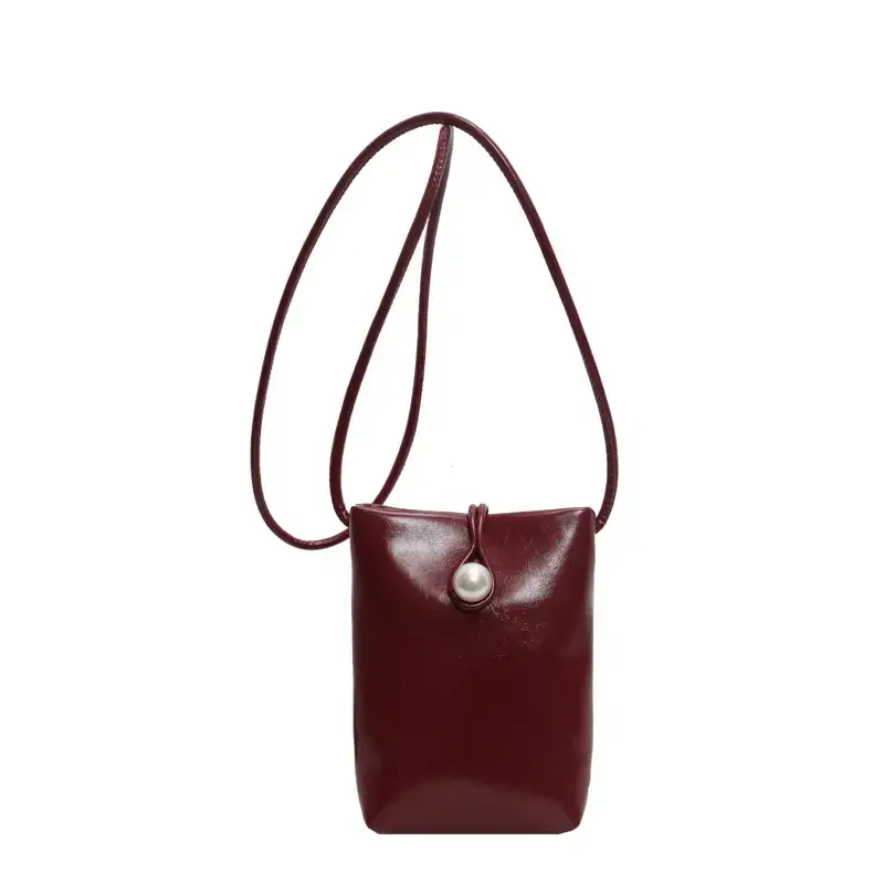 Women's Maroon Mini Shoulder Bag with Long Strap - Image 9