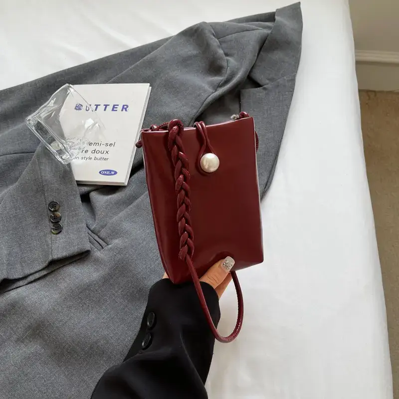 Women's Maroon Mini Shoulder Bag with Long Strap - Image 3
