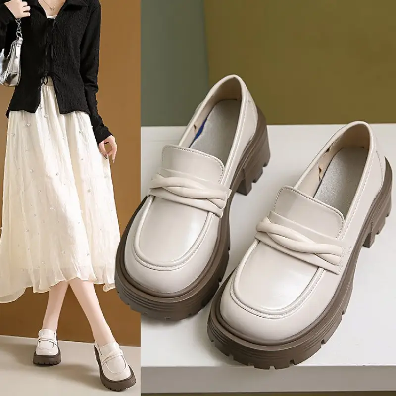 Women's Summer Wholesale Thick-Soled Heightening Single Shoes with Skirts, British Style Small Leather Shoes, Thick-Heeled Loafers - Image 2