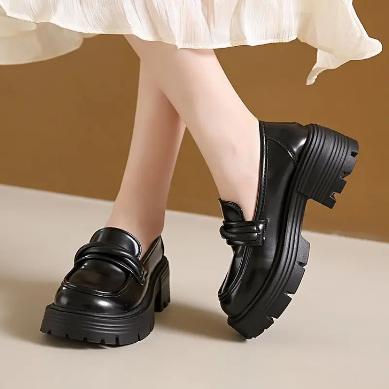 Women's Summer Wholesale Thick-Soled Heightening Single Shoes with Skirts, British Style Small Leather Shoes, Thick-Heeled Loafers - Image 4