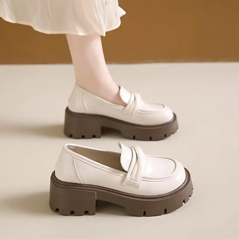 Women's Summer Wholesale Thick-Soled Heightening Single Shoes with Skirts, British Style Small Leather Shoes, Thick-Heeled Loafers - Image 5