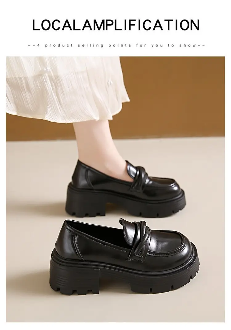 Women's Summer Wholesale Thick-Soled Heightening Single Shoes with Skirts, British Style Small Leather Shoes, Thick-Heeled Loafers — feature 10