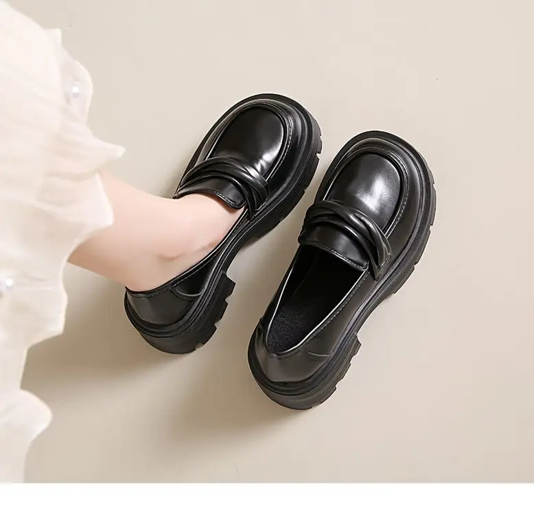 Women's Summer Wholesale Thick-Soled Heightening Single Shoes with Skirts, British Style Small Leather Shoes, Thick-Heeled Loafers — feature 11