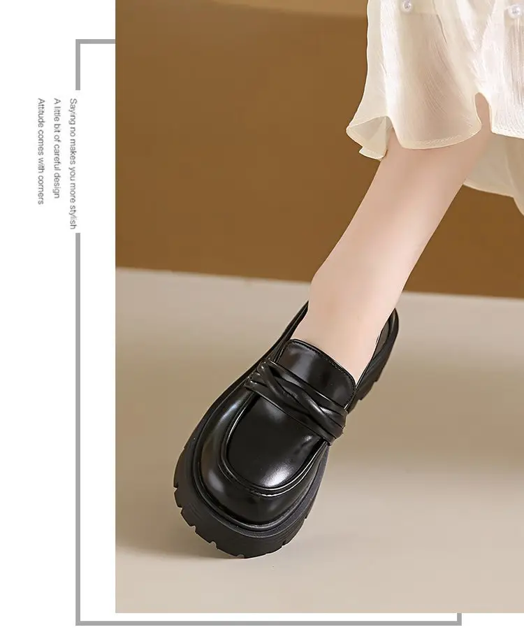 Women's Summer Wholesale Thick-Soled Heightening Single Shoes with Skirts, British Style Small Leather Shoes, Thick-Heeled Loafers — feature 12