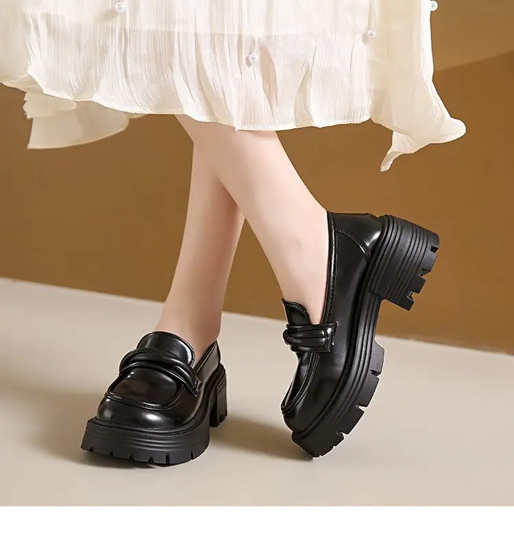 Women's Summer Wholesale Thick-Soled Heightening Single Shoes with Skirts, British Style Small Leather Shoes, Thick-Heeled Loafers — feature 13