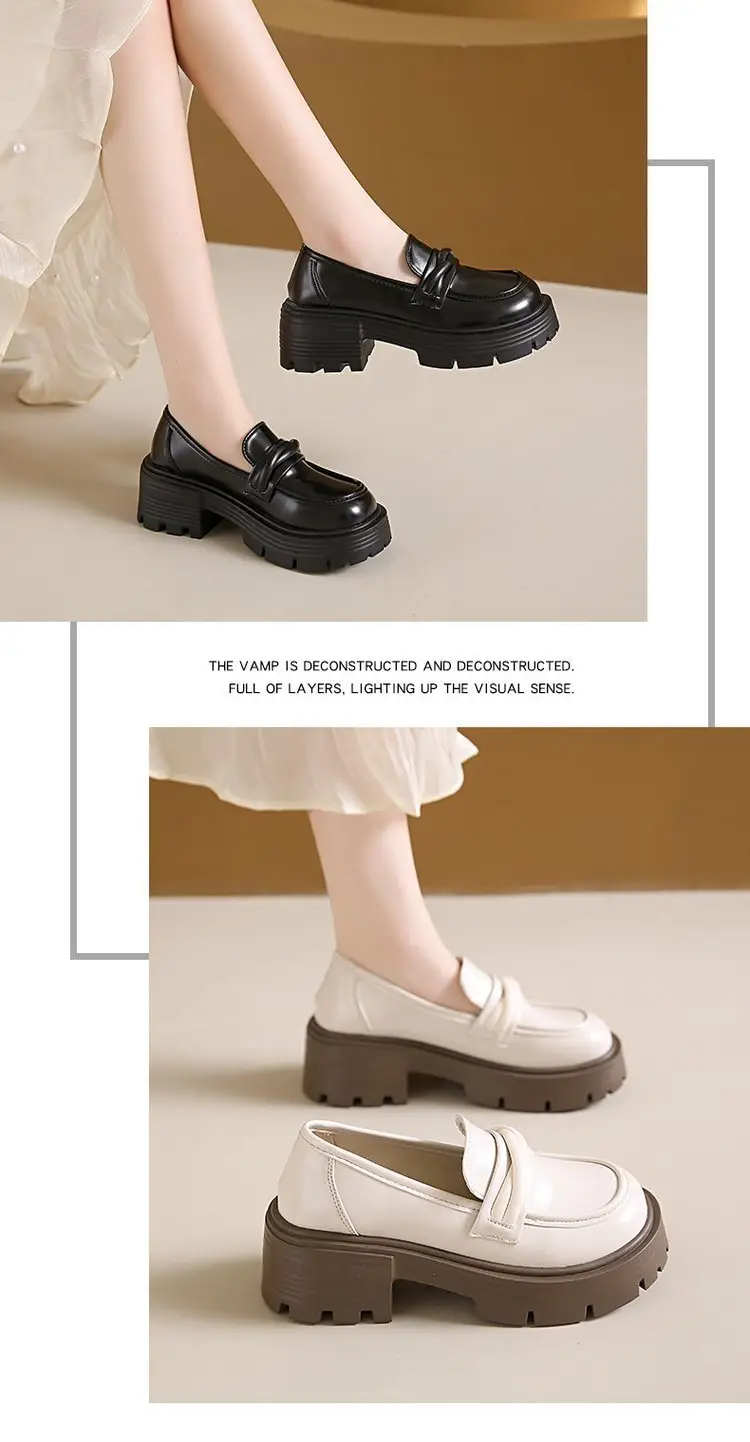 Women's Summer Wholesale Thick-Soled Heightening Single Shoes with Skirts, British Style Small Leather Shoes, Thick-Heeled Loafers — feature 14
