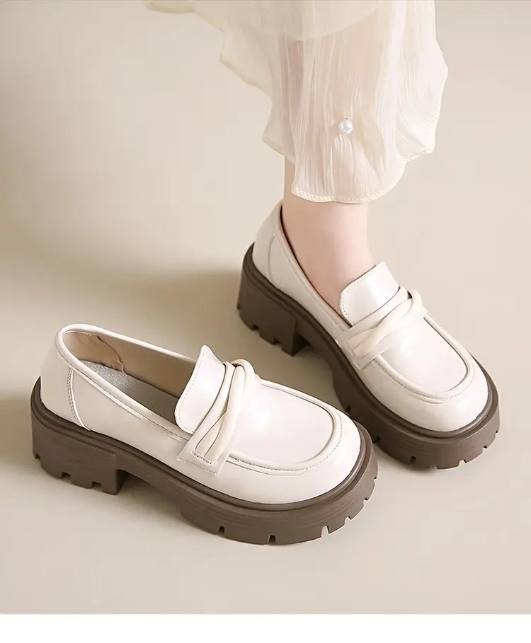 Women's Summer Wholesale Thick-Soled Heightening Single Shoes with Skirts, British Style Small Leather Shoes, Thick-Heeled Loafers — feature 15