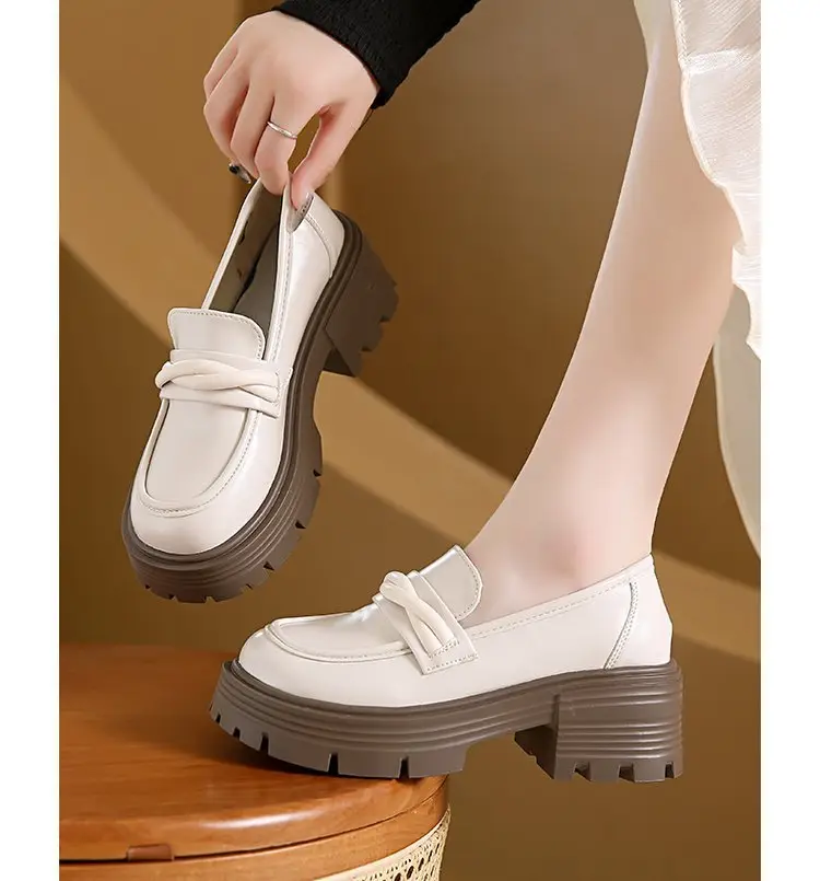 Women's Summer Wholesale Thick-Soled Heightening Single Shoes with Skirts, British Style Small Leather Shoes, Thick-Heeled Loafers — feature 16